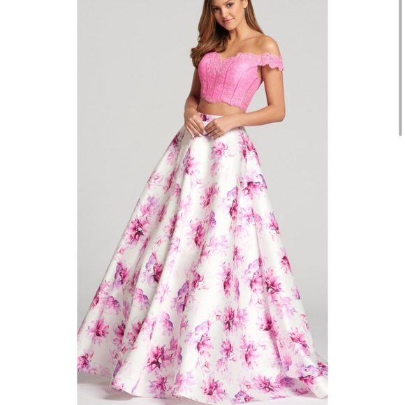 pink floral prom dress